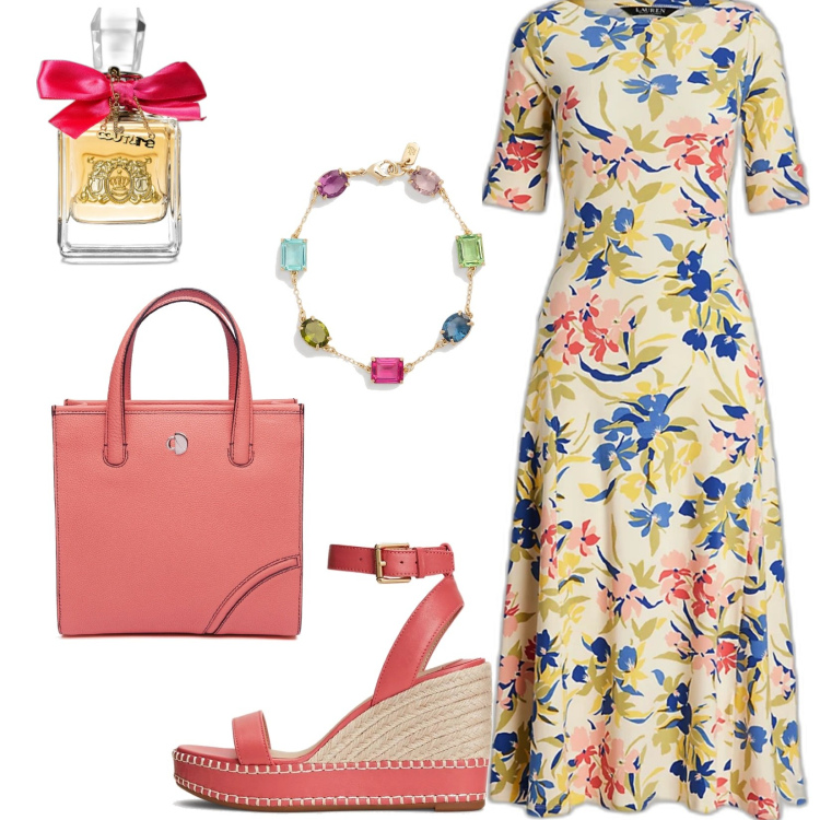 Outfit donna - scatta una scintilla. Stile Romantica per Tutti i giorni. Abbinamento con profumi, vestiti, braccialetti, espadrillas, shopping bag.
