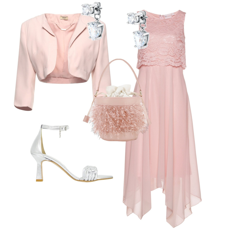 Outfit donna - Bon ton rosa per cerimonia evento. Stile Bon Ton per Cerimonia. Abbinamento con vestiti midi/longuette, blazer, orecchini, décolleté, borse a secchiello.
