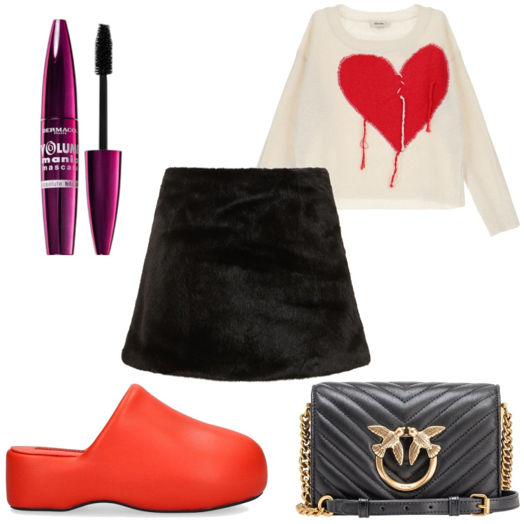 Outfit donna - Total look #1862681. Stile Trendy per Tutti i giorni. Abbinamento con mascara, borse a tracolla, pullovers, minigonne, zoccoli.