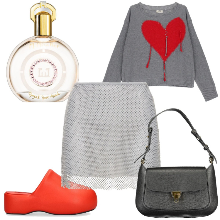 Outfit donna - Total look #1862682. Stile Trendy per Tutti i giorni. Abbinamento con profumi, pullovers, minigonne, zoccoli, borse a spalla.