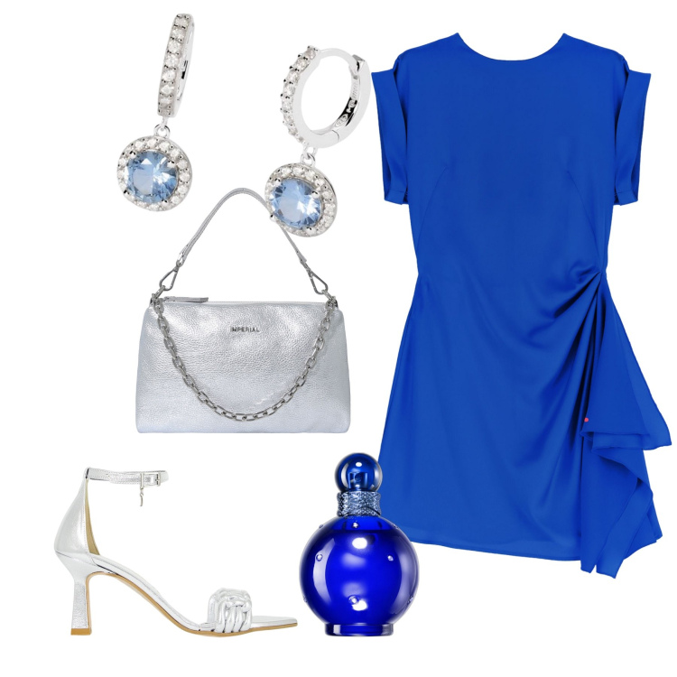 Outfit donna - Pronta per una cerimonia. Stile Glamour per Cerimonia. Abbinamento con profumi, orecchini, vestiti corti, pochette, décolleté.