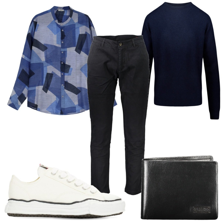 Outfit uomo - Total look #1862811. Stile Trendy per Tutti i giorni. Abbinamento con camicie, maglieria, sneakers, pantaloni, portafogli.