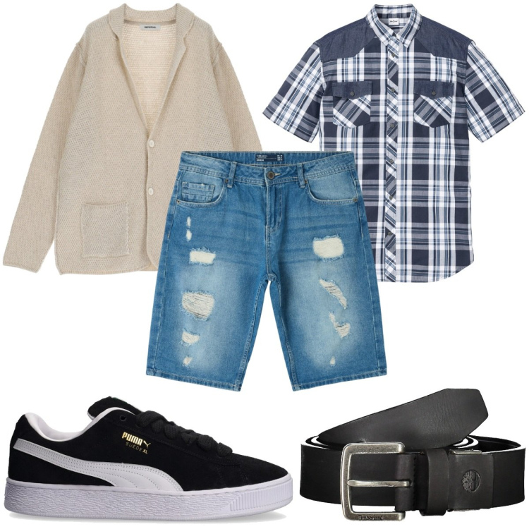 Outfit uomo - Total look #1862814. Stile Trendy per Tutti i giorni. Abbinamento con camicie a manica corta, shorts, giacche, sneakers, cinture.