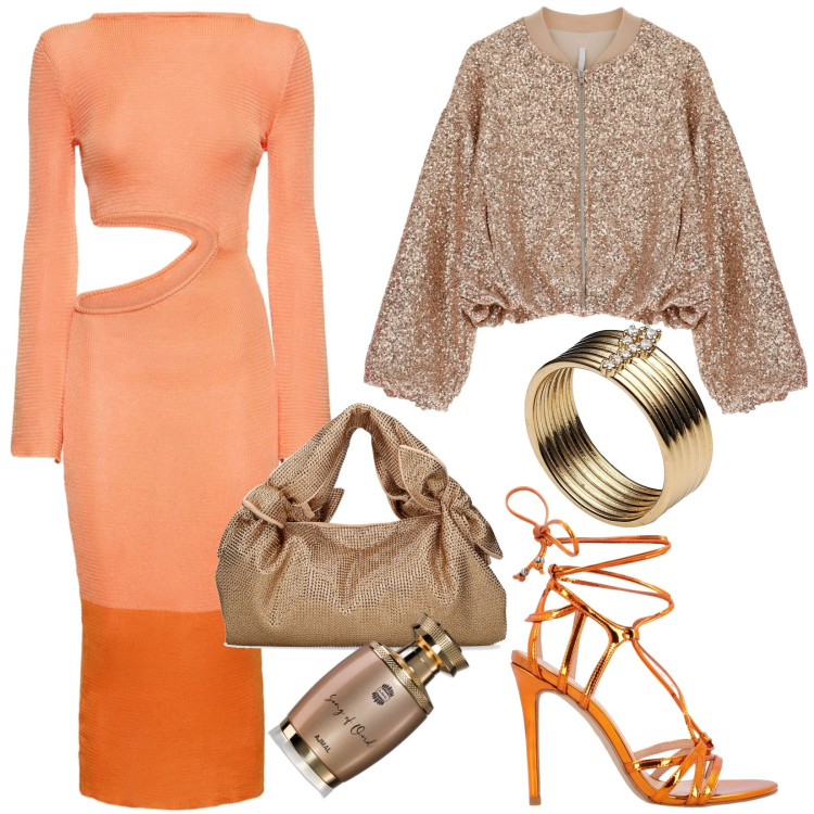 Outfit donna - Colori che stanno bene insieme. Stile Sexy per Tutti i giorni. Abbinamento con anelli, profumi, sandali in pelle, blazer, vestiti asimmetrici, borse a mano.