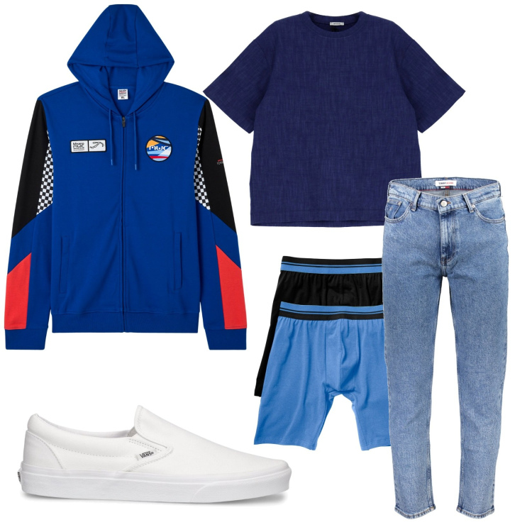 Outfit uomo - Total look #1862829. Stile Casual per Tutti i giorni. Abbinamento con boxer, felpe con cappuccio, t-shirt, jeans, sneakers.