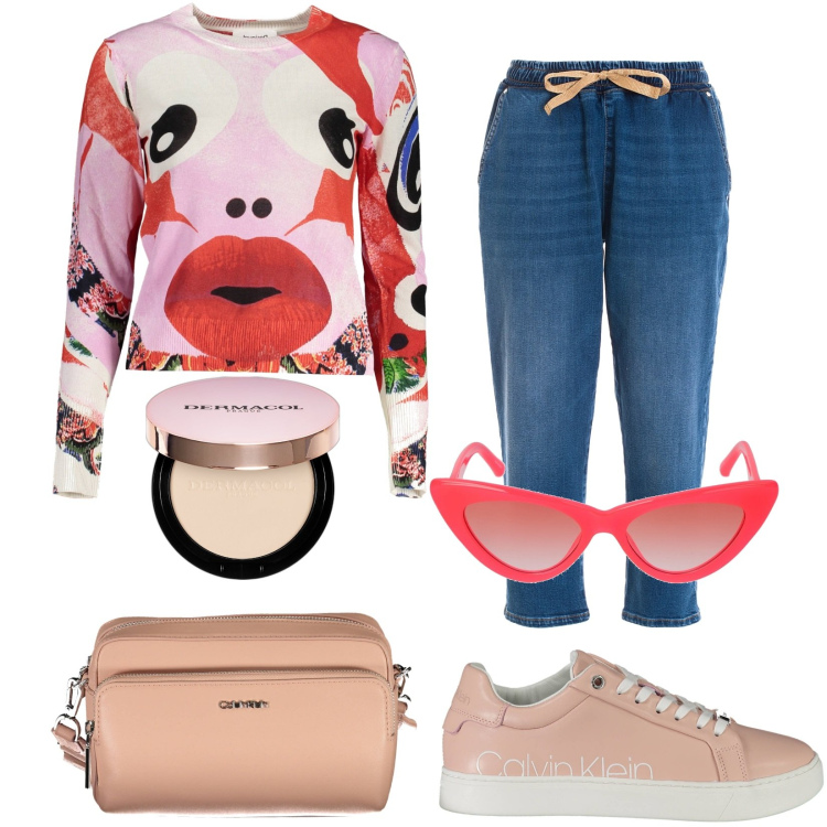 Outfit donna - Smack!. Stile Glamour per Tutti i giorni. Abbinamento con ciprie, jeans, borse a tracolla, maglieria, scarpe sportive, occhiali da sole.