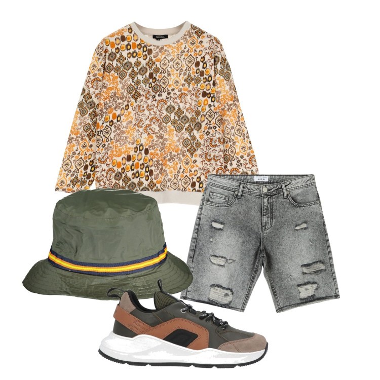Outfit uomo - Un ragazzo stravagante. Stile Casual per Tutti i giorni. Abbinamento con sneakers, shorts, felpe, cappelli.