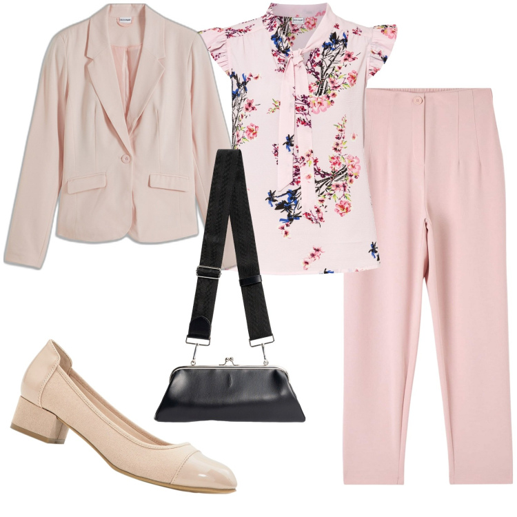 Outfit donna - Total look #1862856. Stile Casual per Ufficio. Abbinamento con bluse, blazer, décolleté, pantaloni chino, clutch.