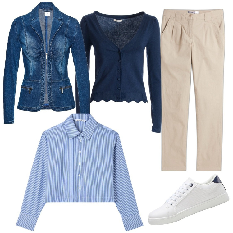 Outfit donna - Se ho caldo ho la camicia. Stile Basic per Tutti i giorni. Abbinamento con pantaloni chino, blazer, sneakers, camicie, cardigans.