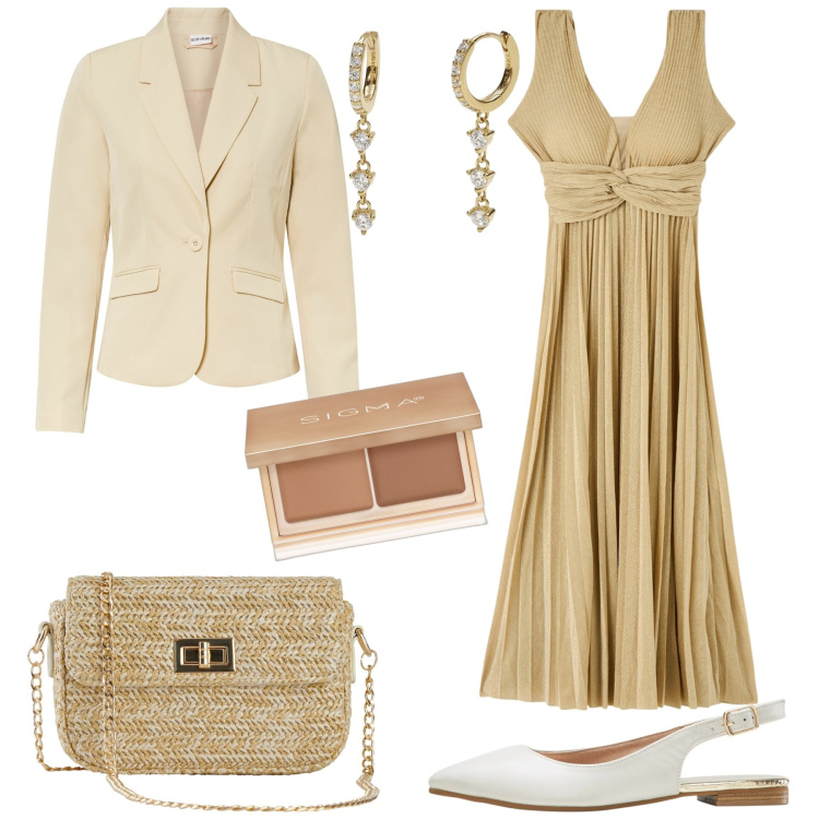 Outfit donna - Cerimonia low cost. Stile Chic per Cerimonia. Abbinamento con blazer, borse a mano, ballerine, correttori, vestiti lunghi, orecchini.