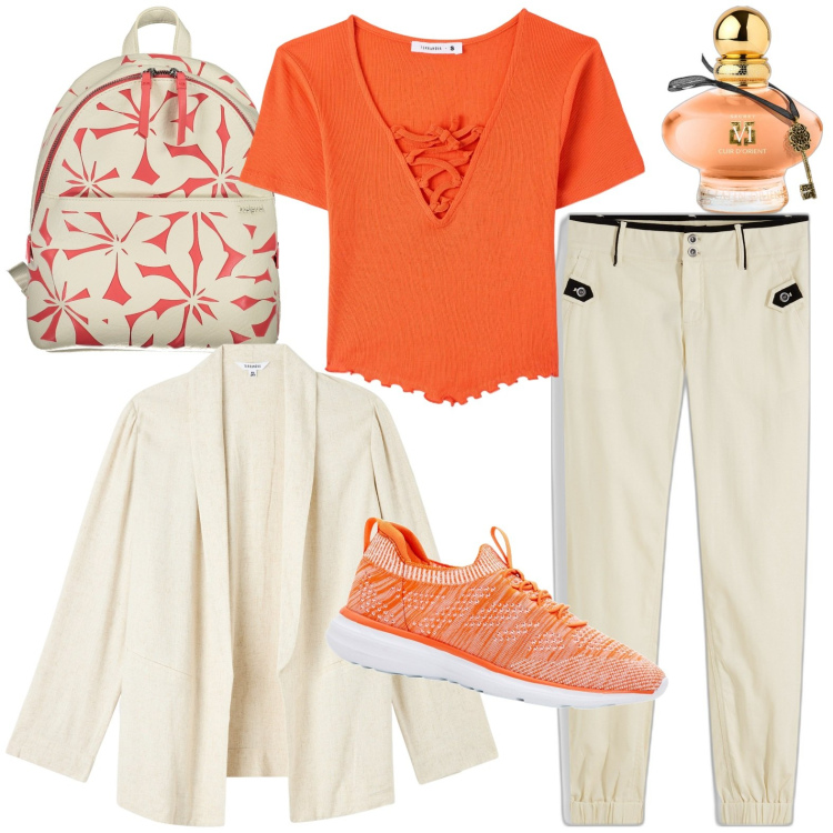 Outfit donna - Sportiva. Stile Casual per Tutti i giorni. Abbinamento con sneakers, pantaloni, profumi, blazer, t-shirt, zaini.