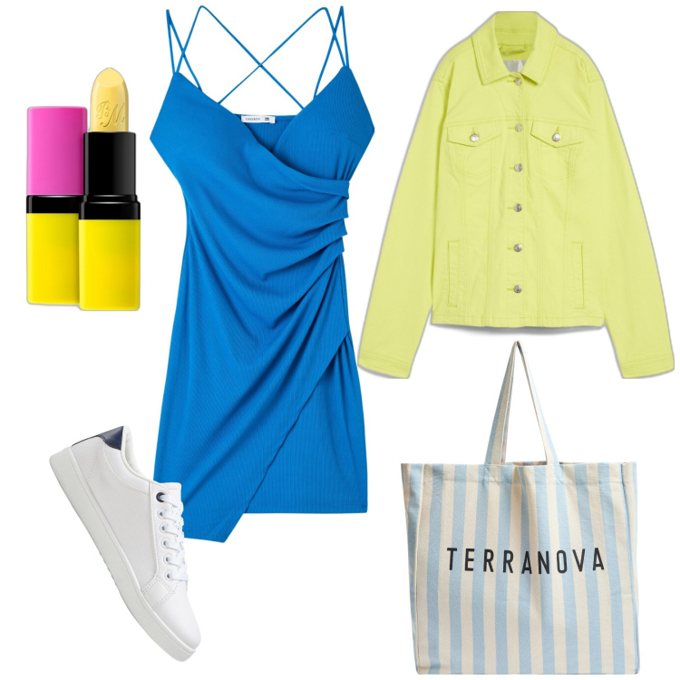 Outfit donna - A tutto giallo!!. Stile Casual per Tutti i giorni. Abbinamento con sneakers, blazer, rossetti, borse tote, vestiti.