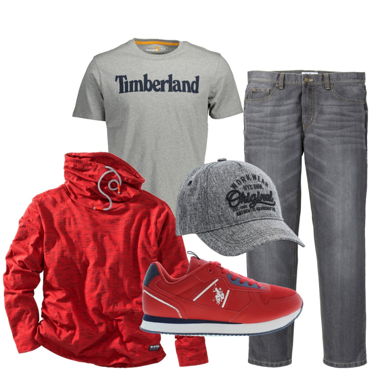 Outfit uomo - Total look #1863055. Stile Casual per Tutti i giorni. Abbinamento con jeans dritti, maglieria, cappelli, t-shirt, scarpe sportive.