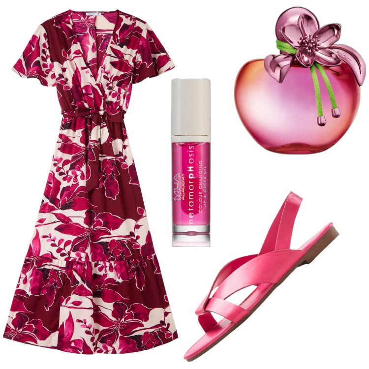 Outfit donna - Con i capelli ad onde. Stile Casual chic per Serata fuori. Abbinamento con sandali, profumi, gloss, vestiti lunghi.