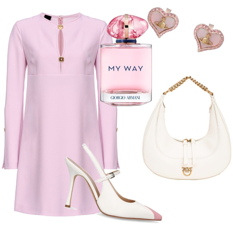 Outfit donna - Cerimonia di giorno. Stile Bon Ton per Cerimonia. Abbinamento con orecchini, profumi, vestiti corti, borse a spalla, décolleté.