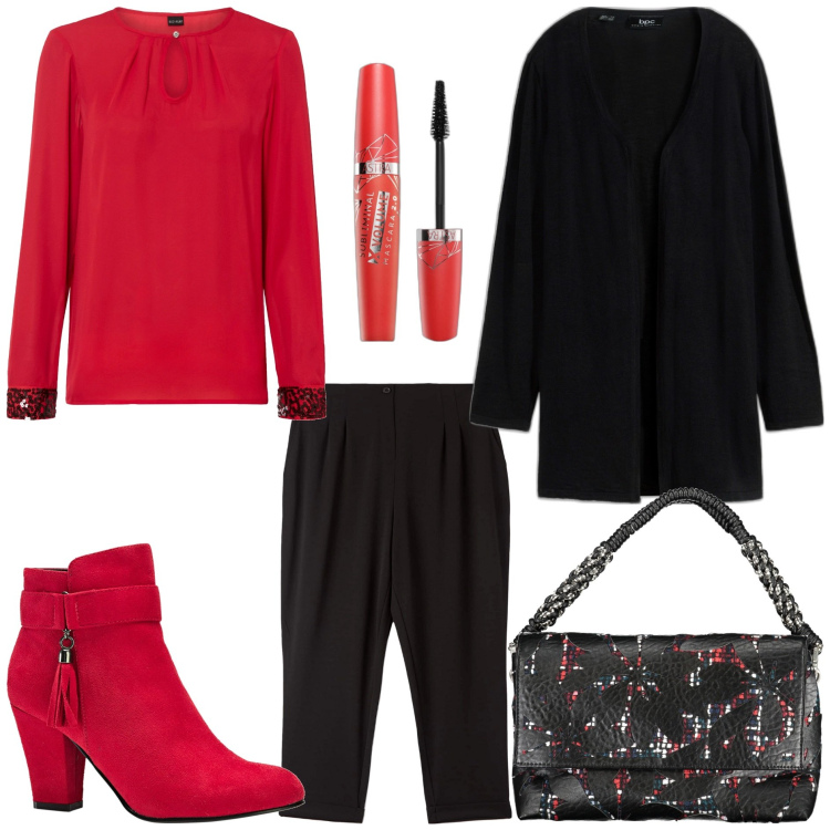 Outfit donna - Primavera piovosa. Stile Basic per Tutti i giorni. Abbinamento con cardigans, bluse, stivaletti, mascara, pantaloni chino, borse a spalla.