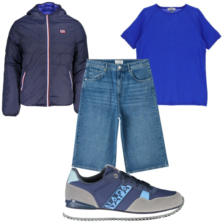 Outfit uomo - Total look #1863385. Stile Trendy per Tutti i giorni. Abbinamento con pantaloni corti, t-shirt, giacche, scarpe sportive.