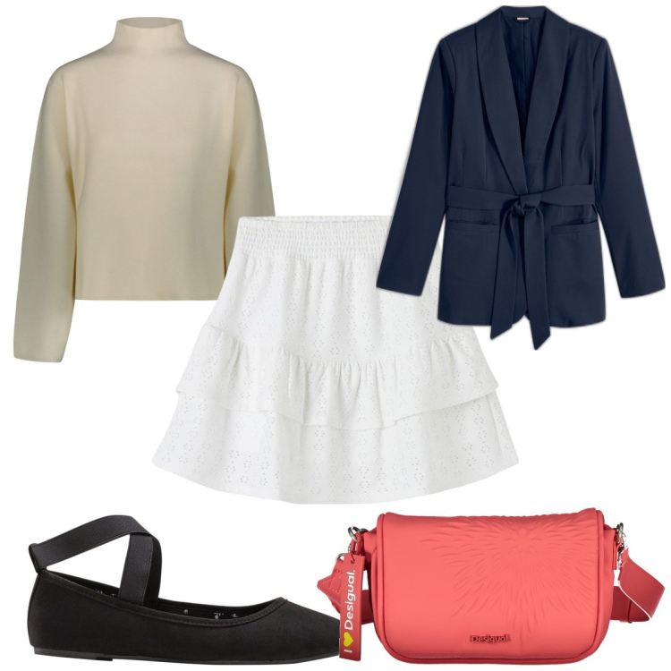 Outfit donna - Total look #1863444. Stile Trendy per Tutti i giorni. Abbinamento con ballerine, blazer, minigonne, maglieria, borse a spalla.