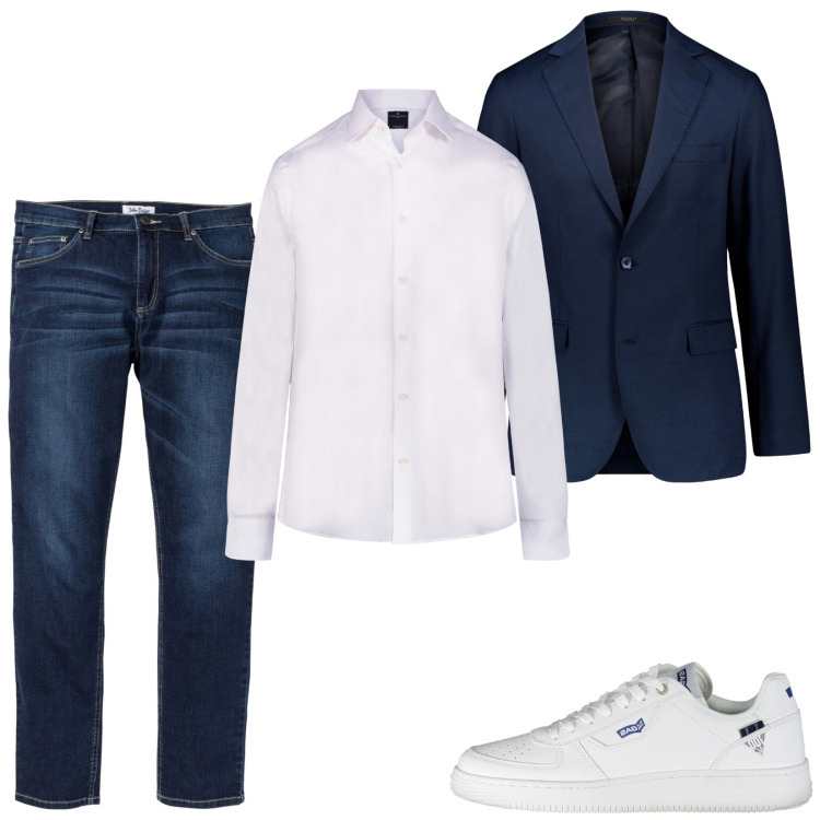 Outfit uomo - Smart casual. Stile Casual per Ufficio. Abbinamento con jeans, camicie, scarpe sportive, abiti.