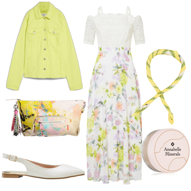 Outfit donna - Con giubbotto jeans i. Stile Casual per Tutti i giorni. Abbinamento con blazer, vestiti, ballerine, primer, foulard, borse a tracolla.