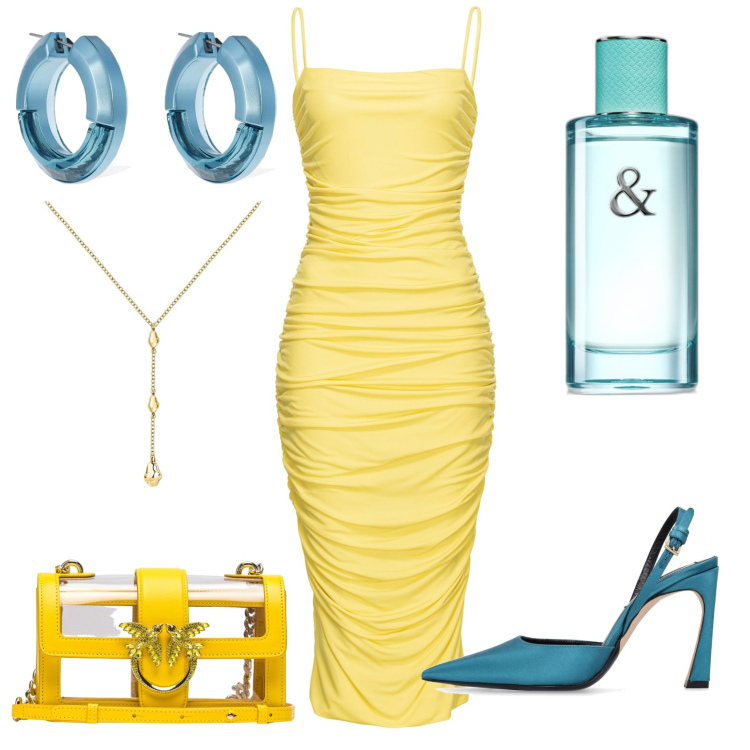 Outfit donna - Matrimonio. Stile Sexy per Cerimonia. Abbinamento con collane, profumi, vestiti asimmetrici, borse a tracolla, orecchini, décolleté.