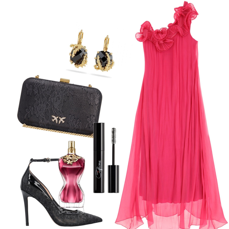 Outfit donna - Dress to impress. Stile Glamour per Serata fuori. Abbinamento con orecchini, profumi, mascara, décolleté, clutch, vestiti lunghi.