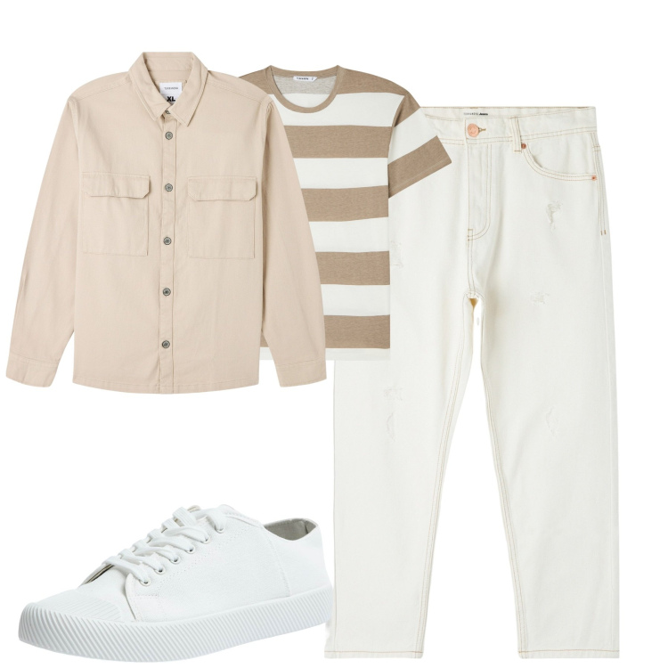 Outfit uomo - Total look #1863881. Stile Casual per Tutti i giorni. Abbinamento con camicie, jeans strappati, t-shirt, sneakers.