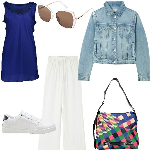 Outfit donna - La borsa Desigual. Stile Basic per Tutti i giorni. Abbinamento con sneakers, occhiali da sole, pantaloni, blazer, canottiere, borse a spalla.