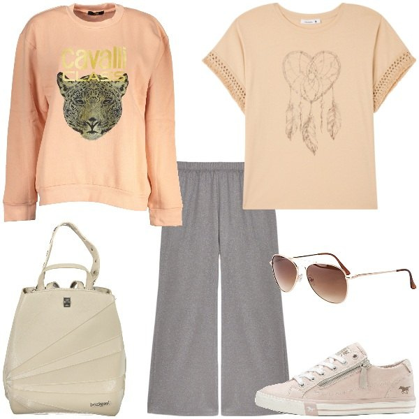 Outfit donna - Basic forme morbide. Stile Basic per Tutti i giorni. Abbinamento con occhiali da sole, sneakers, t-shirt, pantaloni, zaini, felpe.