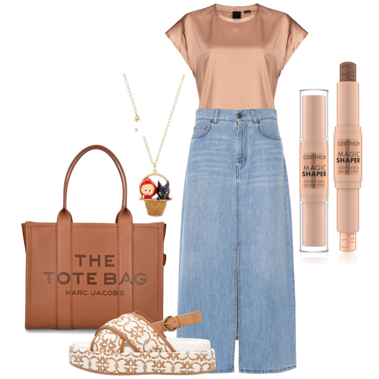 Outfit donna - Ambra. Stile Casual chic per Tutti i giorni. Abbinamento con collane, terre, bluse, sandali, borse tote, gonne longuette.