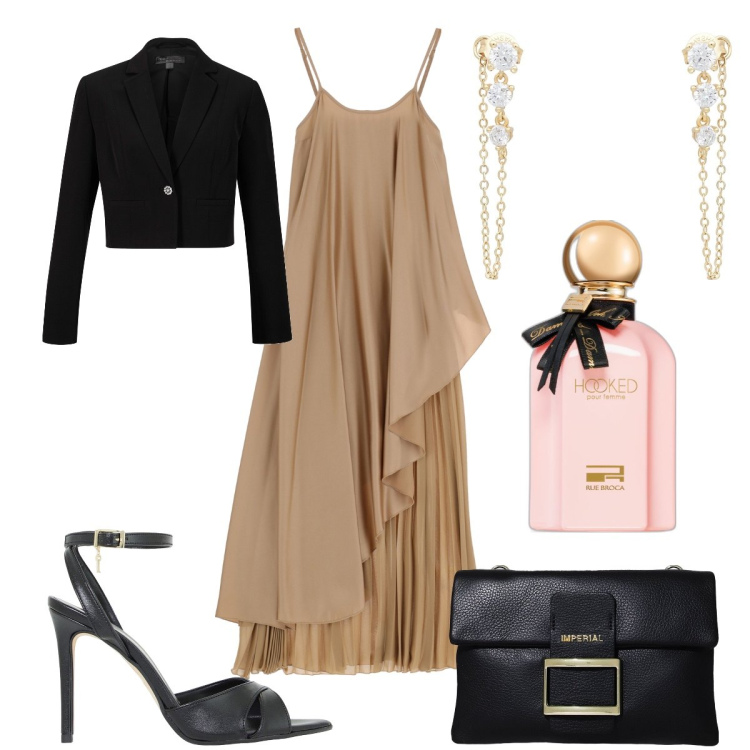 Outfit donna - Total look #1864162. Stile Chic per Cerimonia. Abbinamento con blazer, orecchini, profumi, pochette, décolleté, vestiti lunghi.