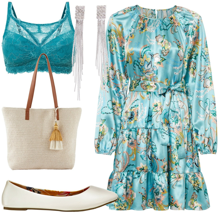 Outfit donna - Total look #1864209. Stile Chic per Tutti i giorni. Abbinamento con ballerine, orecchini, vestiti, reggiseni, shopping bag.