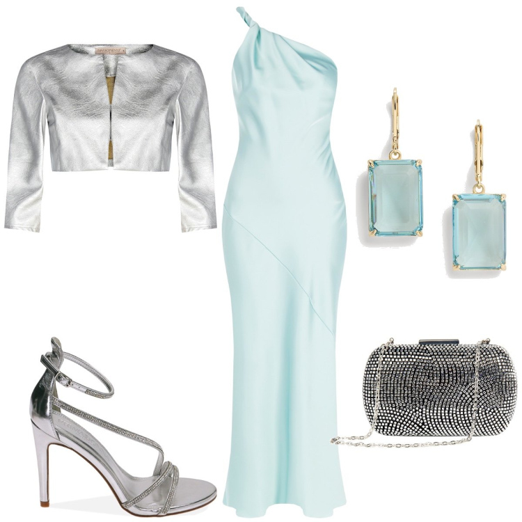 Outfit donna - Total look #1864226. Stile Glamour per Cerimonia. Abbinamento con bolero, vestiti lunghi, clutch, sandali gioiello, orecchini.