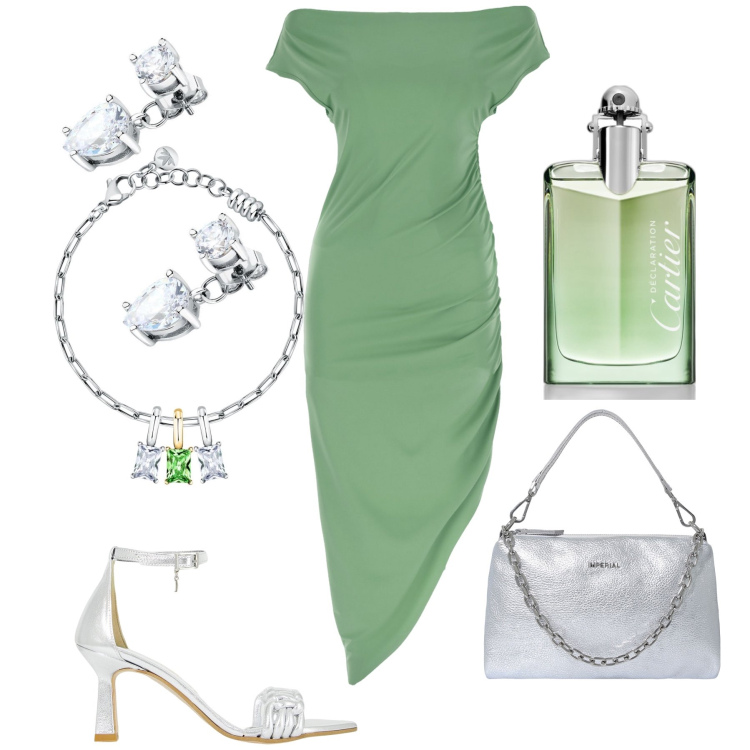 Outfit donna - Cerimonia di pomeriggio. Stile Glamour per Cerimonia. Abbinamento con orecchini, braccialetti, profumi, pochette, décolleté, vestiti lunghi.