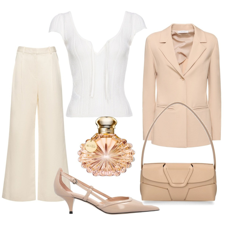 Outfit donna - Total look #1864432. Stile Chic per Cerimonia. Abbinamento con profumi, top, décolleté, blazer, borse a spalla, pantaloni.