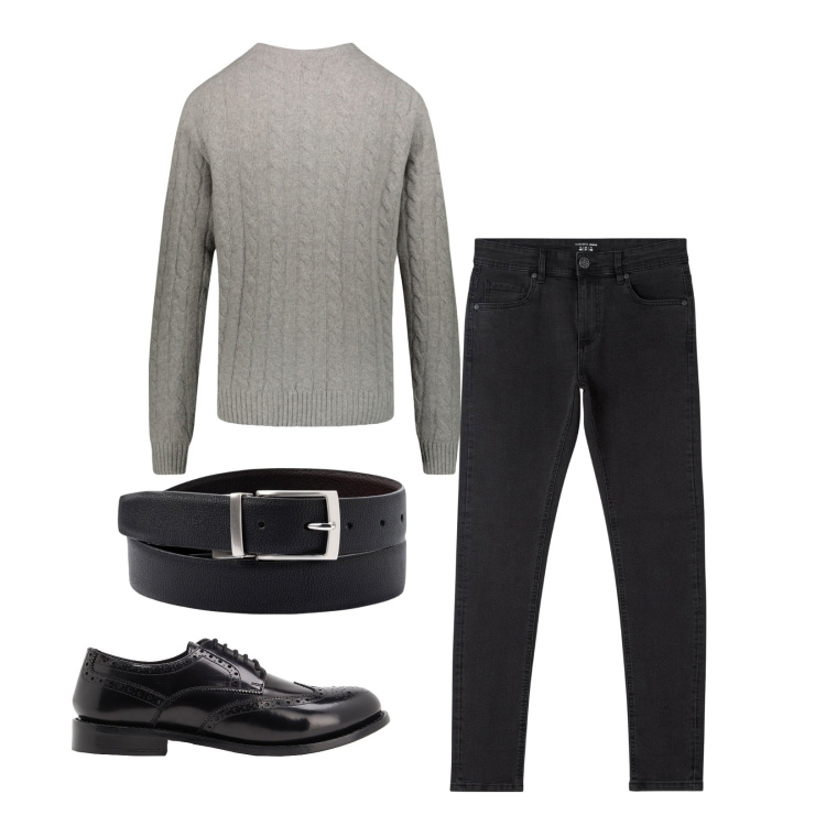 Outfit uomo - Semplice ma trendy. Stile Trendy per Serata speciale. Abbinamento con scarpe stringate, jeans skinny, maglieria, cinture.