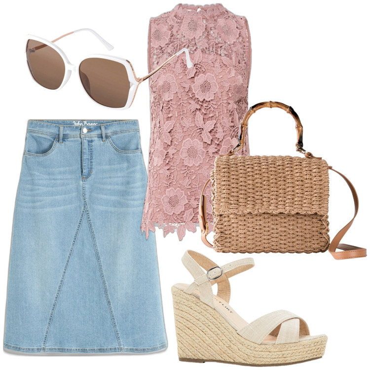Outfit donna - Total look #1864470. Stile Basic Abbinamento con sandali, gonne, top, borse a mano, occhiali da sole.