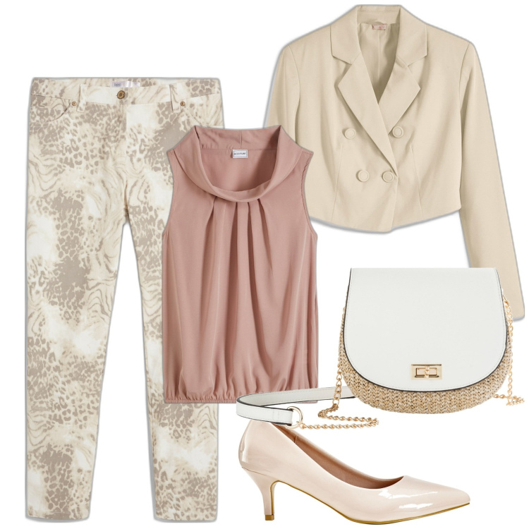 Outfit donna - Total look #1864489. Stile Bon Ton per Cerimonia. Abbinamento con top, pantaloni, blazer, décolleté, borse a tracolla.
