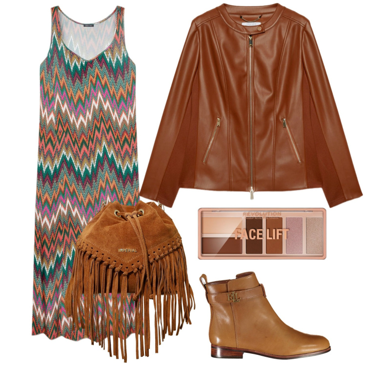 Outfit donna - Total look #1864607. Stile Boho per Tutti i giorni. Abbinamento con terre, borse a secchiello, vestiti lunghi, blazer, stivali.