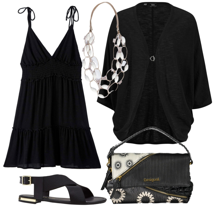 Outfit donna - Total look #1864615. Stile Boho per Tutti i giorni. Abbinamento con cardigans, sandali, vestiti, borse a spalla, collane.
