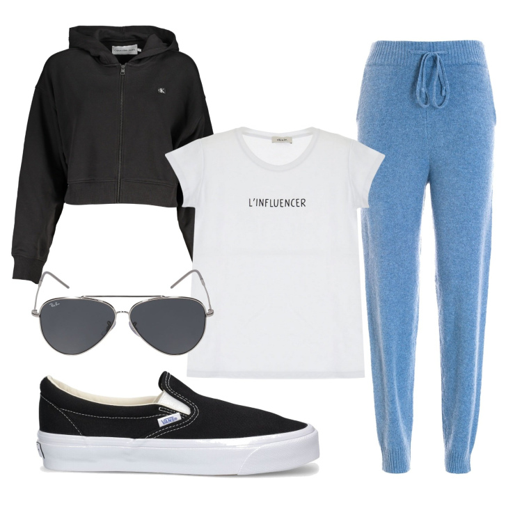 Outfit donna - Ehy mama, you rock!. Stile Casual per Tutti i giorni. Abbinamento con pantaloni, t-shirt, occhiali da sole, sneakers, felpe con cappuccio.