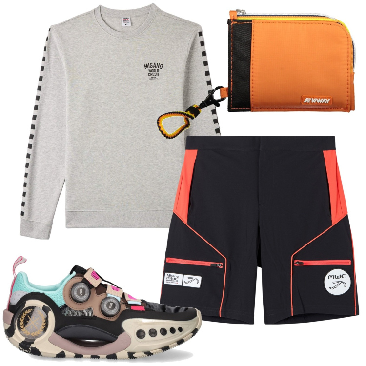 Outfit uomo - Total look #1864697. Stile Biker Rock per Sport. Abbinamento con felpe, bermuda, sneakers, portafogli.