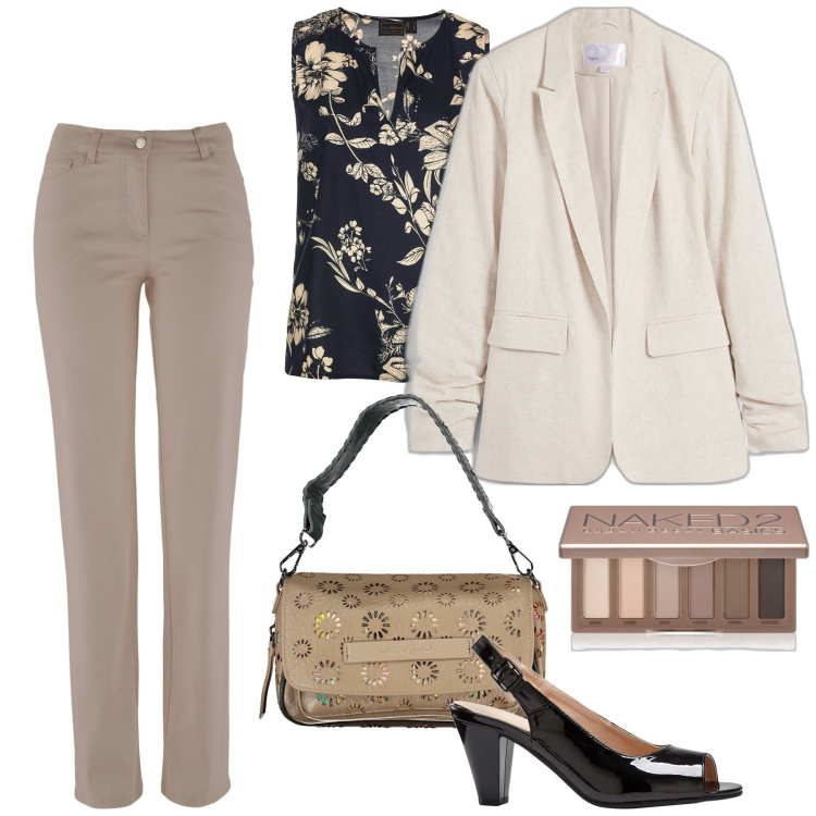 Outfit donna - Total look #1864731. Stile Casual per Ufficio. Abbinamento con top, pantaloni, blazer, décolleté, ombretti, borse a spalla.