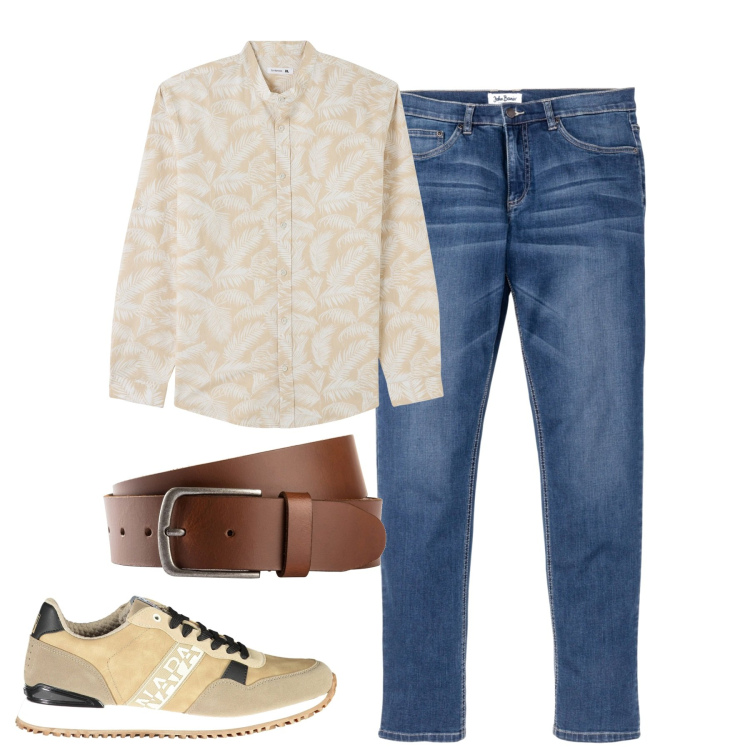 Outfit uomo - City. Stile Urban per Tutti i giorni. Abbinamento con jeans, cinture, camicie, scarpe sportive.