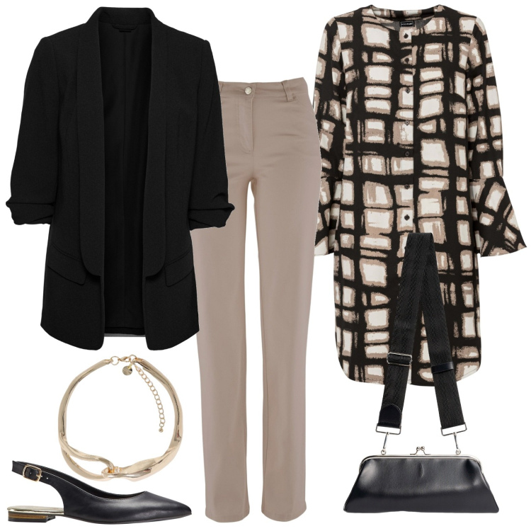 Outfit donna - Total look #1865112. Stile Minimal per Tutti i giorni. Abbinamento con blazer, ballerine, vestiti, pantaloni, collane, clutch.