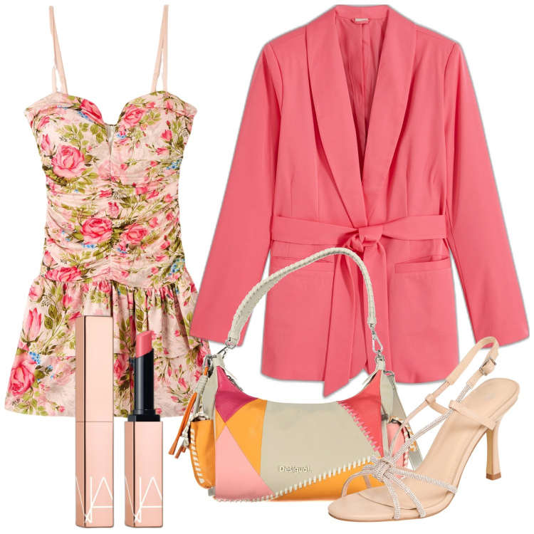 Outfit donna - Total look #1865184. Stile Chic per Cerimonia. Abbinamento con blazer, rossetti, vestiti, sandali col tacco, borse a spalla.