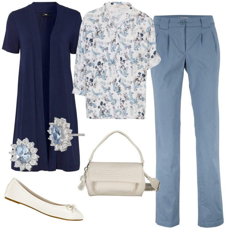 Outfit donna - Total look #1865210. Abbinamento con ballerine, camicie, cardigans, pantaloni chino, orecchini, borse a spalla.