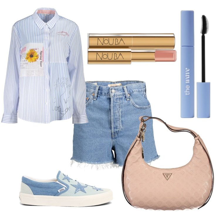 Outfit donna - Total look #1865238. Stile Casual per Tutti i giorni. Abbinamento con mascara, rossetti, jeans, camicie, borse a spalla, sneakers.