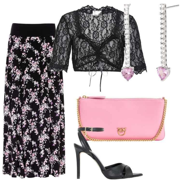 Outfit donna - Total look #1865254. Stile Chic per Serata fuori. Abbinamento con camicie, gonne lunghe, orecchini, borse a tracolla, décolleté.