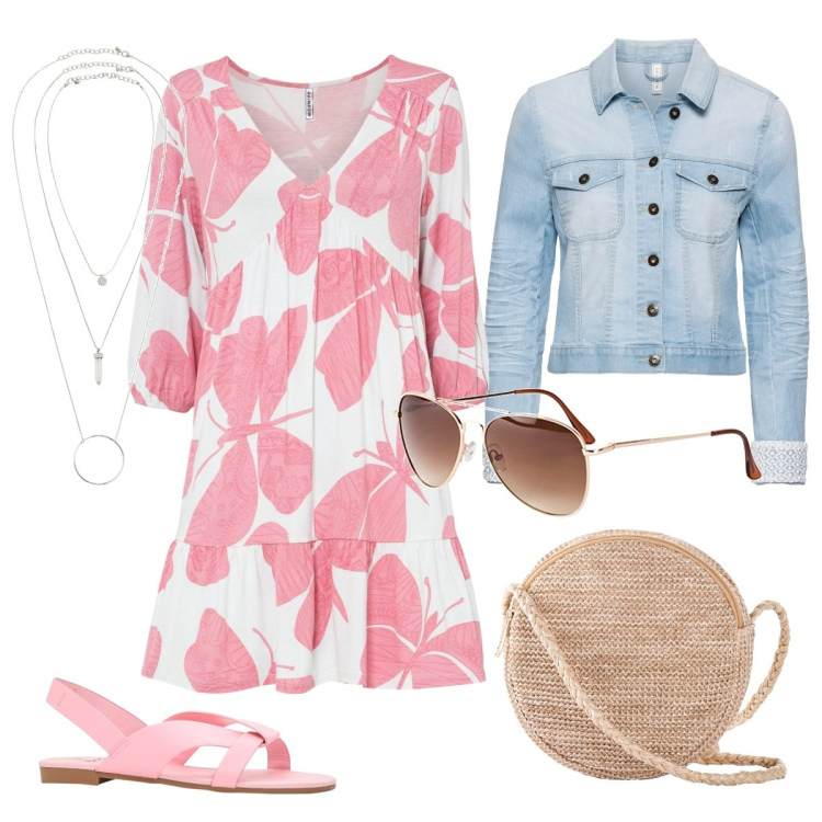 Outfit donna - Leggerissima. Stile Casual per Tutti i giorni. Abbinamento con blazer, occhiali da sole, ciondoli, vestiti, sandali, borse a tracolla.